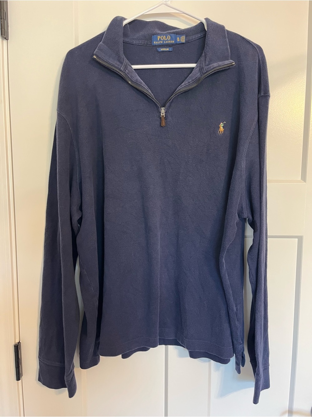 Polo by Ralph Lauren Men's Estate Rib  Navy Quarter-Zip Pullover Sweater (XL)